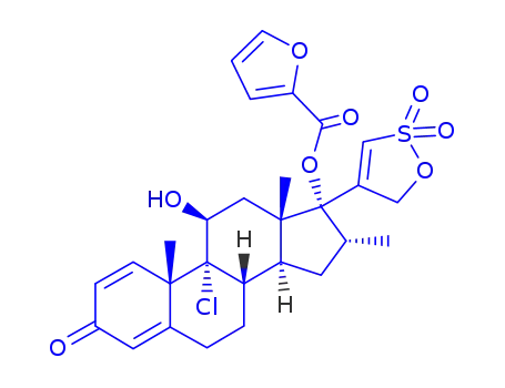 Molecular Structure of 223776-49-6 ((11β,16α,17α)-9-Chloro-17-(2,2-dioxido-5H-1,2-oxathiol-4-yl)-17-[(2-furanylcarbonyl)oxy]-11-hydroxy-16-Methyl-androsta-1,4-dien-3-one)
