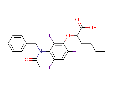 Molecular Structure of 22275-41-8 (2-[[3-(N-Benzylacetylamino)-2,4,6-triiodophenyl]oxy]hexanoic acid)