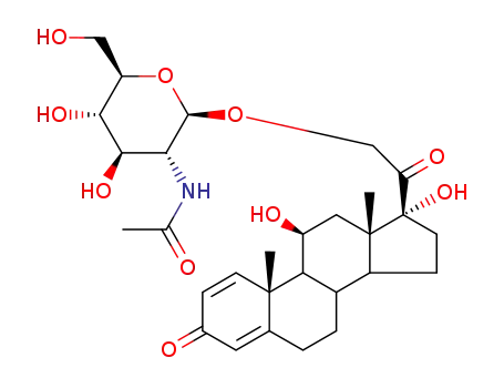 Molecular Structure of 3024-64-4 (11,17-dihydroxy-3,20-dioxopregna-1,4-dien-21-yl 2-(acetylamino)-2-deoxyhexopyranoside)