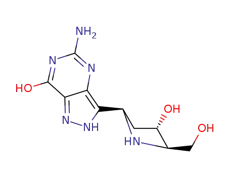 Molecular Structure of 222631-87-0 (7H-Pyrazolo4,3-dpyrimidin-7-one, 5-amino-1,4-dihydro-3-(2R,4S,5R)-4-hydroxy-5-(hydroxymethyl)-2-pyrrolidinyl-)