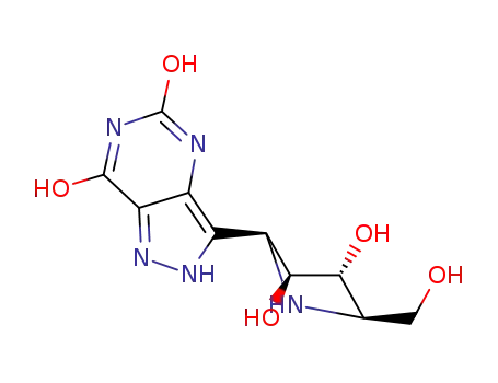 Molecular Structure of 222631-82-5 (1H-Pyrazolo4,3-dpyrimidine-5,7(4H,6H)-dione, 3-(2S,3S,4R,5R)-3,4-dihydroxy-5-(hydroxymethyl)-2-pyrrolidinyl-)