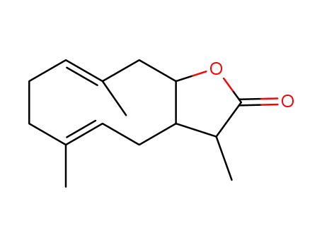 Molecular Structure of 22617-76-1 ((3S,3aR,5E,9E,11aR)-3a,4,7,8,11,11a-Hexahydro-3,6,10-trimethylcyclodeca[b]furan-2(3H)-one)