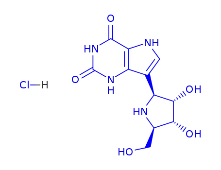 Molecular Structure of 222631-54-1 (1H-Pyrrolo3,2-dpyrimidine-2,4(3H,5H)-dione, 7-(2S,3S,4R,5R)-3,4-dihydroxy-5-(hydroxymethyl)-2-pyrrolidinyl-, monohydrochloride)