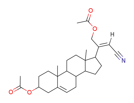 Molecular Structure of 23367-47-7 (17-[3-(acetyloxy)-1-cyanoprop-1-en-2-yl]-10,13-dimethyl-2,3,4,7,8,9,10,11,12,13,14,15,16,17-tetradecahydro-1H-cyclopenta[a]phenanthren-3-yl acetate (non-preferred name))