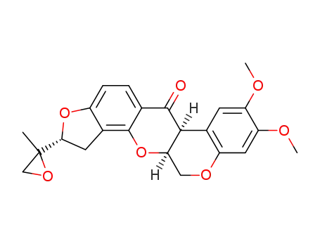 Molecular Structure of 811451-63-5 (6aS,12aS-8,9-dimethoxy-2-(2-methyloxiran-2-yl)-1,2,12,12a-tetrahydrochromeno[3,4-b]furo[2,3-h]chromen-6(6aH)-one)