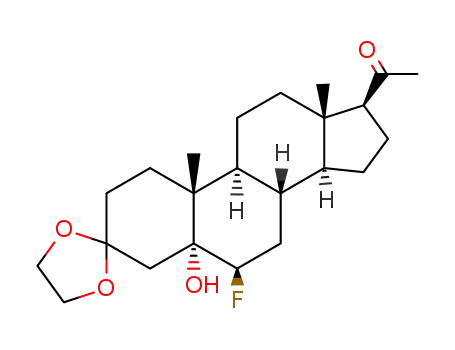 Molecular Structure of 1813-05-4 (3,3-ethanediyldioxy-6β-fluoro-5-hydroxy-5α-pregnan-20-one)
