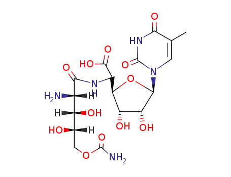 Molecular Structure of 22976-89-2 (5-[(2-Amino-5-O-aminocarbonyl-2-deoxy-L-xylonoyl)amino]-1,5-dideoxy-1-(1,2,3,4-tetrahydro-5-methyl-2,4-dioxopyrimidin-1-yl)-β-D-allofuranuronic acid)