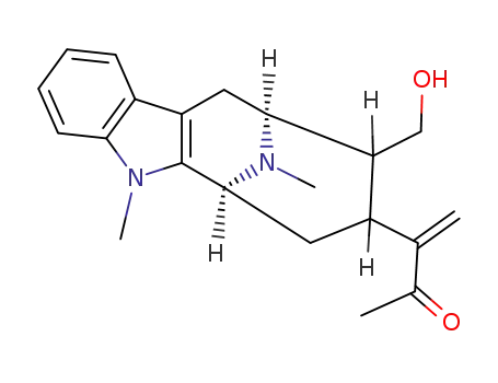 Molecular Structure of 2269-93-4 ((10R,11R)-2,9-Dimethyl-10-(hydroxymethyl)-11-(1-methylene-2-oxopropyl)-1α,3α-propano-1,2,3,4-tetrahydro-β-carboline)