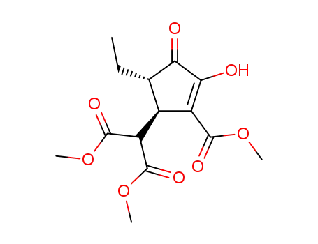 Molecular Structure of 91034-23-0 (2-((1R,5S)-5-Ethyl-3-hydroxy-2-methoxycarbonyl-4-oxo-cyclopent-2-enyl)-malonic acid dimethyl ester)