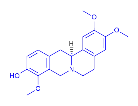 Molecular Structure of 30413-84-4 (6H-Dibenzo[a,g]quinolizin-10-ol,5,8,13,13a-tetrahydro-2,3,9-trimethoxy-, (13aS)-)