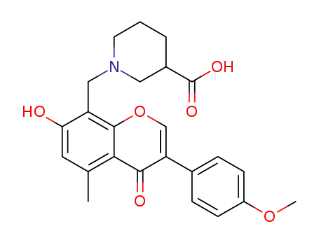 Molecular Structure of 1400917-38-5 (1-{[7-hydroxy-3-(4-methoxyphenyl)-5-methyl-4-oxo-4H-chromen-8-yl]methyl}piperidine-3-carboxylic acid)