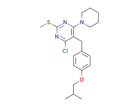Molecular Structure of 23994-51-6 (4-chloro-5-(4-isobutoxybenzyl)-2-(methylsulfanyl)-6-(1-piperidinyl)pyrimidine)