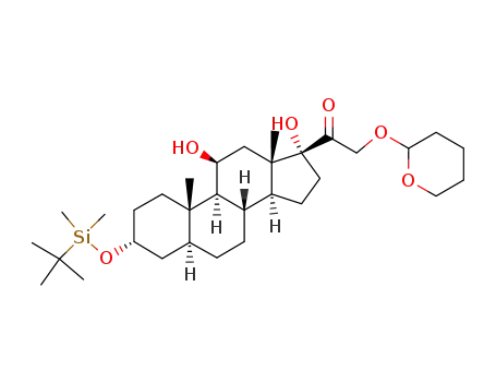 Molecular Structure of 131061-53-5 (1-[(3R,5S,8S,9S,10S,11S,13S,14S,17R)-3-(tert-Butyl-dimethyl-silanyloxy)-11,17-dihydroxy-10,13-dimethyl-hexadecahydro-cyclopenta[a]phenanthren-17-yl]-2-(tetrahydro-pyran-2-yloxy)-ethanone)