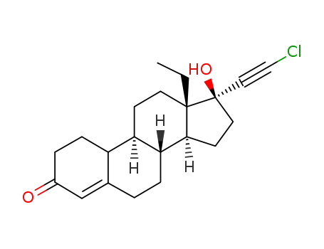 Molecular Structure of 2415-28-3 ((17R)-17-(chloroethynyl)-13-ethyl-17-hydroxy-1,2,6,7,8,9,10,11,12,13,14,15,16,17-tetradecahydro-3H-cyclopenta[a]phenanthren-3-one (non-preferred name))