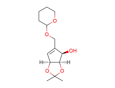 Molecular Structure of 1403598-61-7 ((3aR,4R,6aS)-2,2-dimethyl-5-((tetrahydro-2H-pyran-2-yloxy)methyl)-4,6a-dihydro-3aH-cyclopenta[d][1,3]dioxol-4-ol)