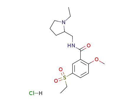 Molecular Structure of 55619-22-2 (N-[(1-ethyl-2-pyrrolidinyl)methyl]-5-(ethylsulphonyl)-2-methoxybenzamide hydrochloride)