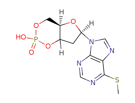 Molecular Structure of 23526-12-7 (6-[6-(methylsulfanyl)-9H-purin-9-yl]tetrahydro-4H-furo[3,2-d][1,3,2]dioxaphosphinin-2-ol 2-oxide)