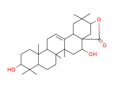 Molecular Structure of 30950-05-1 (3β,16β,21β-Trihydroxyolean-12-en-28-oic acid γ-lactone)
