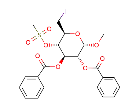 Molecular Structure of 30572-00-0 (methyl 2,3-di-O-benzoyl-6-deoxy-6-iodo-4-O-(methylsulfonyl)hexopyranoside)