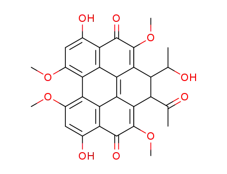 Molecular Structure of 24512-58-1 (1-Acetyl-1,2-dihydro-5,10-dihydroxy-2-(1-hydroxyethyl)-3,7,8,12-tetramethoxybenzo[ghi]perylene-4,11-dione)