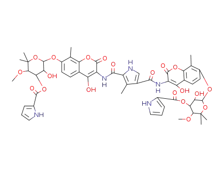 Molecular Structure of 3130-60-7 (N,N'-Bis[7-[[6-deoxy-5-C-methyl-4-O-methyl-3-O-[(1H-pyrrol-2-yl)carbonyl]-α-L-lyxo-hexopyranosyl]oxy]-4-hydroxy-8-methyl-2-oxo-2H-1-benzopyran-3-yl]-3-methyl-1H-pyrrole-2,4-dicarboxamide)
