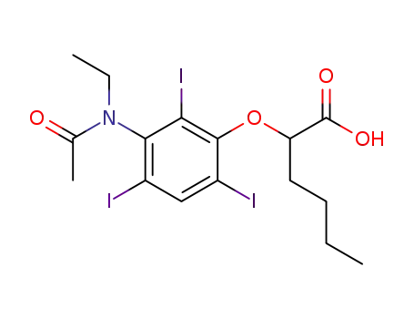 Molecular Structure of 24340-20-3 (2-[[3-(N-Ethylacetylamino)-2,4,6-triiodophenyl]oxy]hexanoic acid)