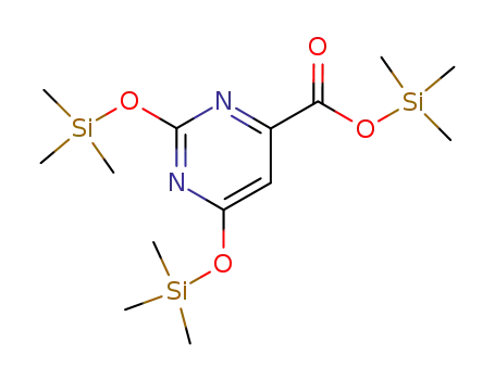 Molecular Structure of 31111-36-1 (2,6-Bis(trimethylsilyloxy)pyrimidine-4-carboxylic acid trimethylsilyl ester)