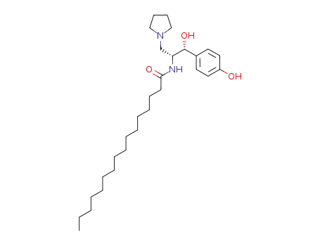 Molecular Structure of 245329-77-5 (Hexadecanamide, N-[(1R,2R)-2-hydroxy-2-(4-hydroxyphenyl)-1-(1-pyrrolidinylmethyl)ethyl]-)