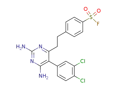 Molecular Structure of 24346-17-6 (4-{2-[2,6-diamino-5-(3,4-dichlorophenyl)pyrimidin-4-yl]ethyl}benzenesulfonyl fluoride)
