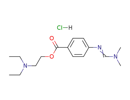 Molecular Structure of 2452-58-6 (2-[(4-{[(E)-(dimethylammonio)methylidene]amino}benzoyl)oxy]-N,N-diethylethanaminium dichloride)