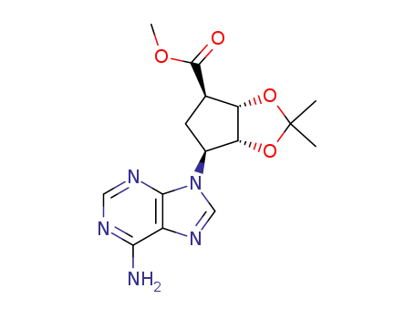 Molecular Structure of 111189-96-9 ((3aS,4R,6S,6aR)-6-(6-Amino-purin-9-yl)-2,2-dimethyl-tetrahydro-cyclopenta[1,3]dioxole-4-carboxylic acid methyl ester)