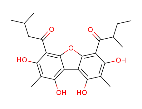 Molecular Structure of 24563-20-0 (1-Butanone,2-methyl-1-[1,3,7,9-tetrahydroxy-2,8-dimethyl-6-(3-methyl-1-oxobutyl)-4-dibenzofuranyl]-(9CI))