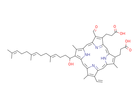 21H,23H-Porphine-2,18-dipropanoicacid,7-ethenyl-17-formyl-12-[(4E,8E)-1-hydroxy-5,9,13-trimethyl-4,8,12-tetradecatrien-1-yl]-3,8,13-trimethyl-