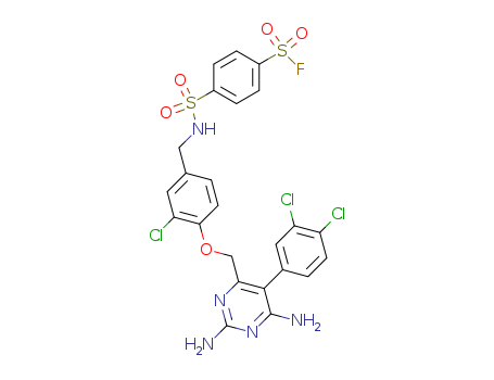 Benzenesulfonylfluoride,4-[[[[3-chloro-4-[[2,6-diamino-5-(3,4-dichlorophenyl)-4-pyrimidinyl]methoxy]phenyl]methyl]amino]sulfonyl]- cas  24897-21-0
