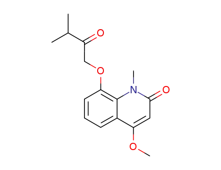 Molecular Structure of 102719-91-5 (2(1H)-Quinolinone,4-methoxy-1-methyl-8-(3-methyl-2-oxobutoxy)-)