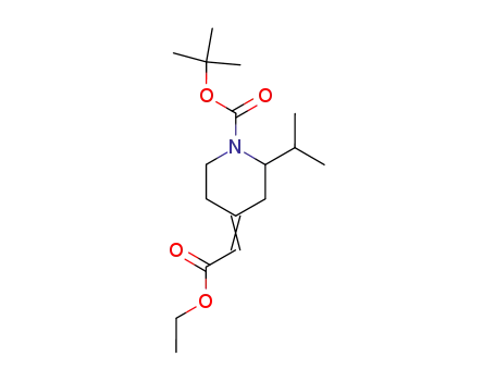 Molecular Structure of 313950-45-7 (4-[1-Ethoxycarbonyl-meth-(E)-ylidene]-2-isopropyl-piperidine-1-carboxylic acid tert-butyl ester)