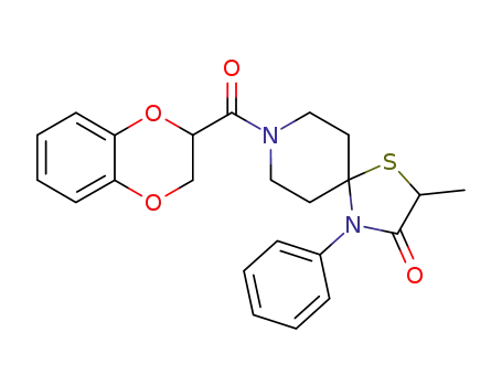Molecular Structure of 24854-49-7 (8-(2,3-dihydro-1,4-benzodioxin-2-ylcarbonyl)-2-methyl-4-phenyl-1-thia-4,8-diazaspiro[4.5]decan-3-one)