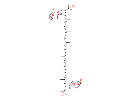 Molecular Structure of 25217-88-3 (2-[(4E,6E,8E,10E,12E,14E,16E,18E,20E,22E,24E,26E,28E)-2,31-dihydroxy-2,6,10,14,19,23,27,31-octamethyl-30-(3,4,5-trihydroxy-6-methyl-oxan-2-yl)oxy-dotriaconta-4,6,8,10,12,14,16,18,20,22,24,26,28-tridecaen-3-yl]oxy-6-methyl-oxane-3,4,5-triol)