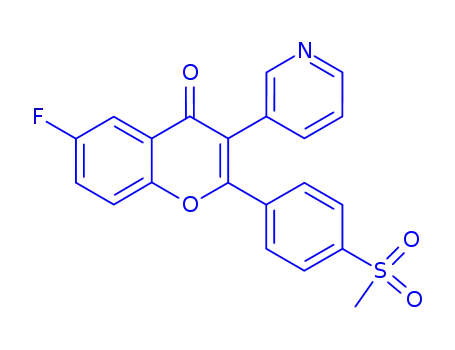Molecular Structure of 259680-30-3 (6-Fluoro-2-[4-(methylsulfonyl)phenyl]-3-(3-pyridyl)-4H-1-benzopyran-4-one)