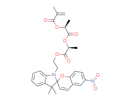 Molecular Structure of 1380212-17-8 (1'-(2-{(S)-2-[(S)-methacryloyloxypropanoyloxy]propanoyloxy}ethyl)-3',3'-dimethyl-6-nitrospiro(2H-1-benzopyran-2,2'-indoline))