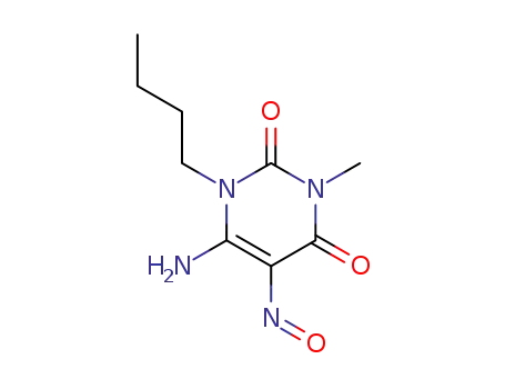 Molecular Structure of 130332-58-0 (6-Amino-1-butyl-3-methyl-5-nitroso-1H-pyrimidine-2,4-dione)