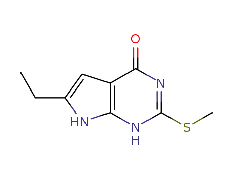 Molecular Structure of 253332-18-2 (4H-Pyrrolo[2,3-d]pyrimidin-4-one,6-ethyl-1,7-dihydro-2-(methylthio)-(9CI))