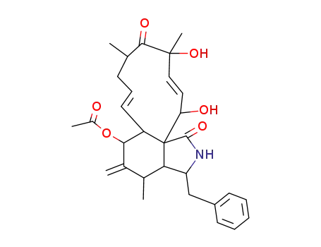 Molecular Structure of 25367-05-9 ((7S,13E,16S,18R,19E,21R)-7-Acetoxy-18,21-dihydroxy-16,18-dimethyl-10-phenyl[11]cytochalasa-6(12),13,19-triene-1,17-dione)