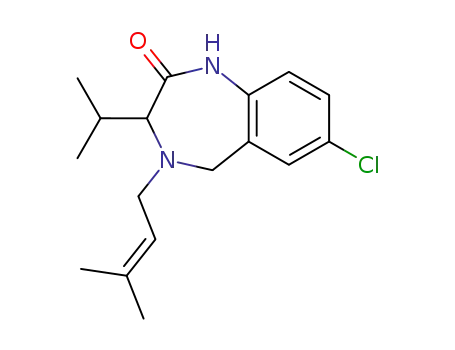 Molecular Structure of 258849-96-6 (7-chloro-4-(3-methylbut-2-en-1-yl)-3-(1-methylethyl)-1,3,4,5-tetrahydro-2H-1,4-benzodiazepin-2-one)