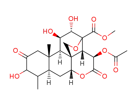 Molecular Structure of 26540-72-7 (15β-(Acetyloxy)-13,20-epoxy-3,11β,12α-trihydroxy-2,16-dioxopicrasan-21-oic acid methyl ester)