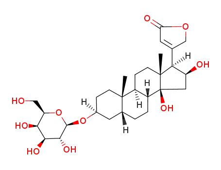 Molecular Structure of 32077-87-5 (3β-(β-D-Glucopyranosyloxy)-14,16β-dihydroxy-5β,14β-carda-20(22)-enolide)