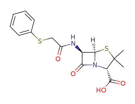 Molecular Structure of 26552-51-2 (6α-[[(Phenylthio)acetyl]amino]penicillanic acid)