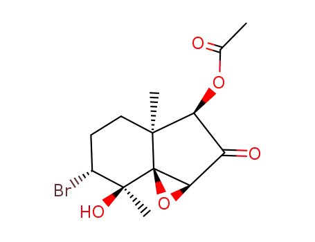 Molecular Structure of 130530-19-7 ((1R*,3S*,3aS*,4R*,5R*,7aS*)-1-acetoxy-5-bromo-3,3a-epoxy-4-hydroxy-4,7a-dimethyl-1,3,3a,4,5,6,7,7a-octahydro-2H-inden-2-one)
