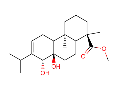 Molecular Structure of 32111-52-7 ((1R)-1,2,3,4,4a,4bα,5,8,8a,9,10,10aα-Dodecahydro-8α,8aα-dihydroxy-1,4aβ-dimethyl-7-isopropylphenanthrene-1α-carboxylic acid methyl ester)