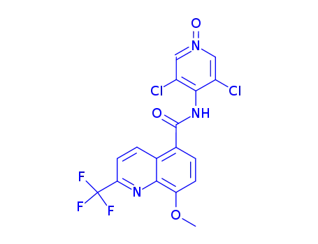 Molecular Structure of 266995-28-2 (3,5-Dichloro-4-[8-methoxy-2-(trifluoromethyl)quinolin-5-ylcarboxamido]pyridine-1-oxide)